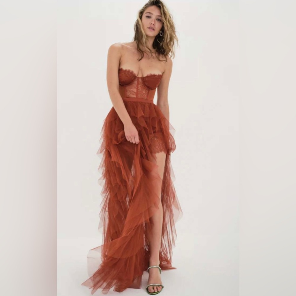 For love and lemons rust bustier gown